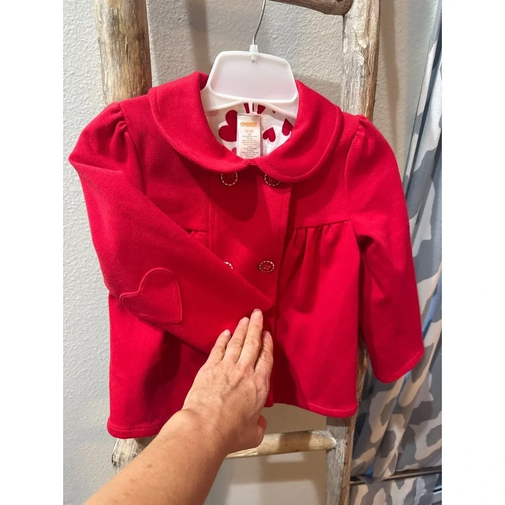 GYMBOREE HEART RED PONTE JACKET Size 2T/3T heart lining‎